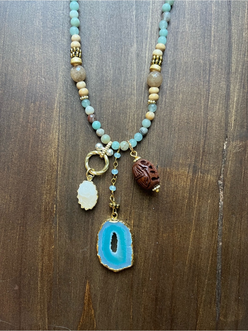 Pretty  Amazonite beaded necklace with charms